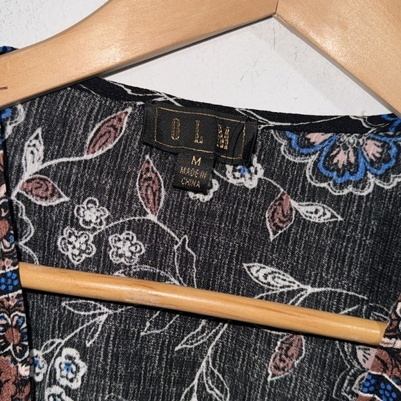 OLM shirt faux wrap deep V medium wide sleeve boho top - Picture 2 of 5